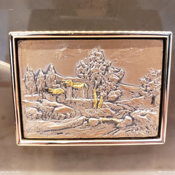 Vintage Art Decor Sterling Silver 925 Picture of Houses, Stream, Bridge - Picture 2 of 7